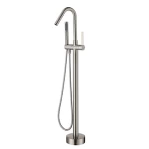 Freestanding Single-Handle Bathtub Faucet with Hand Shower in Brushed Nickel