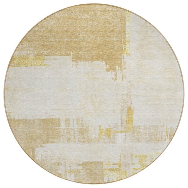 HomeRoots Beige, Gold, Tan 8 ft. Round Woven Abstract Polyester Round ...