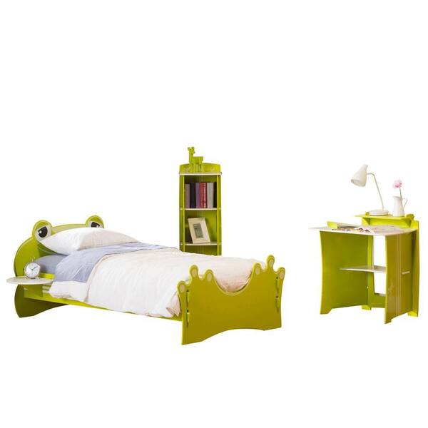 RST Brands Legare Frog Green and White Twin-Size Bed and Bookcase Set