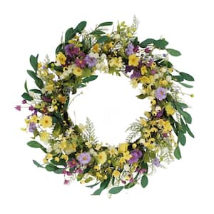30 in. Artificial Dogwood and Daisy and Poppy Floral Spring Wreath