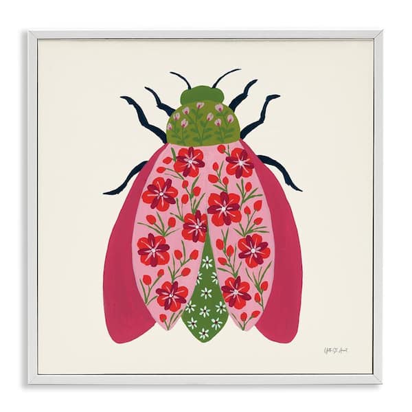 Stupell Industries Pink and Green Blooming Beetle by Yvette St Amant White Framed Animal Giclee Art Print 12 in. x 12 in.