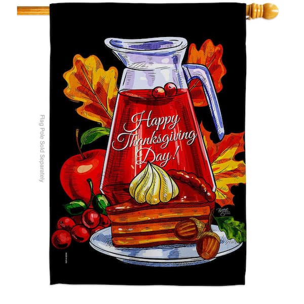 Breeze Decor 28 in. x 40 in. Thanksgiving Pie House Flag Double-Sided Readable Both Sides Fall Thanksgiving Decorative