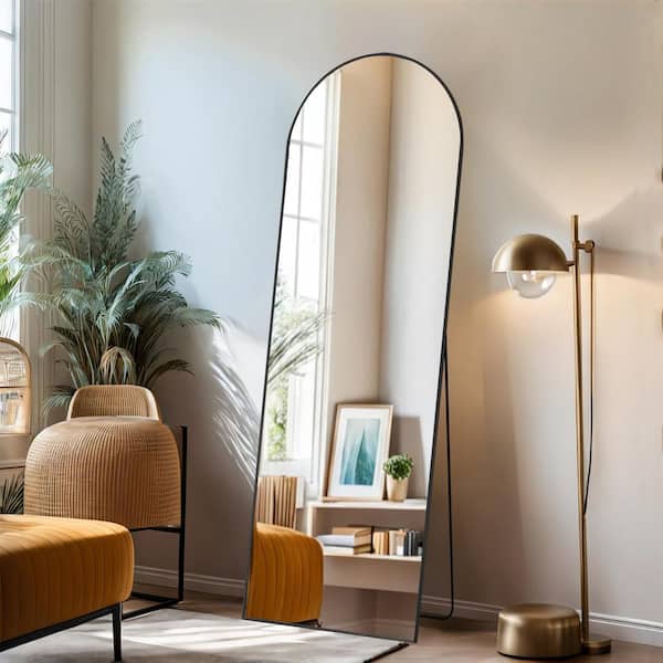 WONDER COMFORT 16 in. W x 59 in. H Aluminum Alloy Frame Arched Full Length Black Mirror with Shatter-Proof Glass
