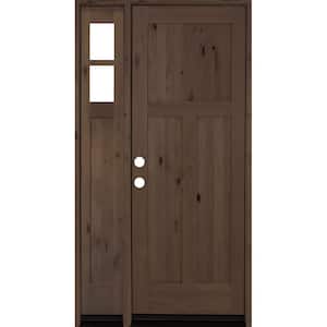 46 in. x 96 in. Alder 3 Panel Right-Hand/Inswing Clear Glass Provincial Stain Wood Prehung Front Door with Left Sidelite