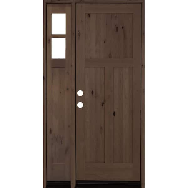 Krosswood Doors 46 in. x 96 in. Alder 3 Panel Right-Hand/Inswing Clear Glass Provincial Stain Wood Prehung Front Door with Left Sidelite