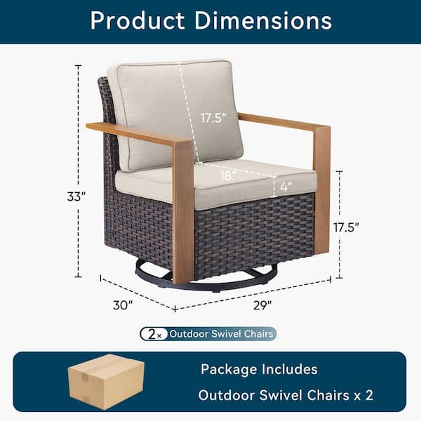 Kove 4-Piece Brown Wicker Outdoor Rocking Chair Patio Conversation Swivel Glider Set with Beige Cushions