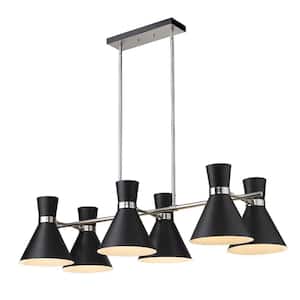 Soriano 6-Light Matte Black Plus Brushed Nickel Chandelier with Metal Shade