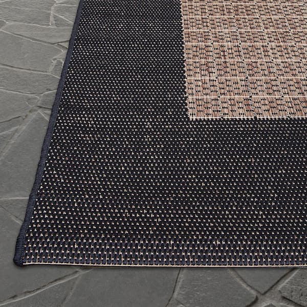 Recife Checkered Field Cocoa Black 2 ft. x 4 ft. Solid Indoor/Outdoor Area Rug