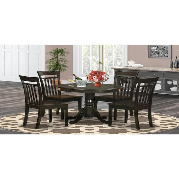 East West Furniture 5-Piece Round Cappuccino Finish Solid Wood Top Dining table with 4-Chairs with Lattice Back