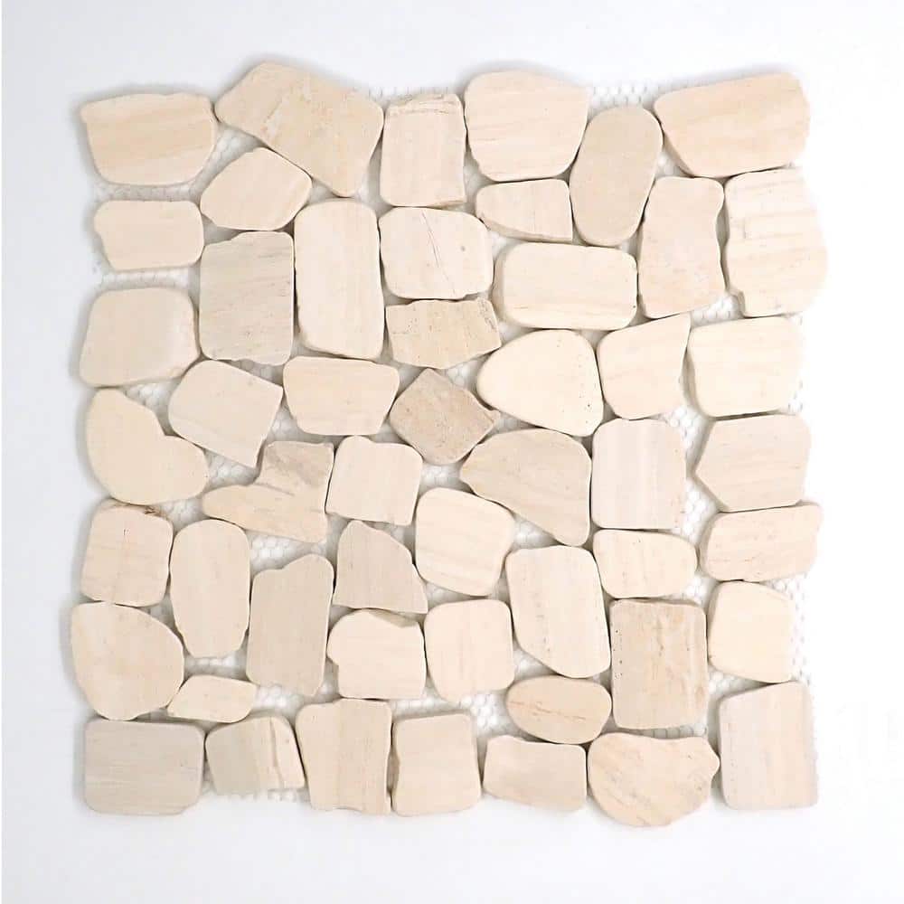 Ivory Pebble Stone 12x12 Textured Mosaic Tile
