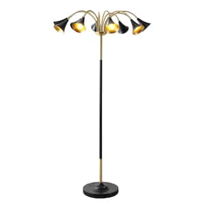 Vivian 61 in. Brass Gold/Black 10-Light Mid-Century Modern Iron Medusa Multi Head Standard Tree LED Floor Lamp