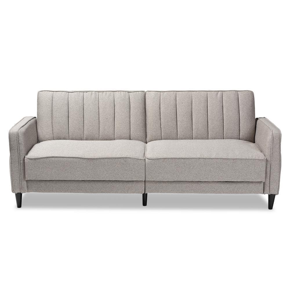 Baxton Studio Colby 77.2 in. Gray Channel Tufted Fabric 3Seater Twin