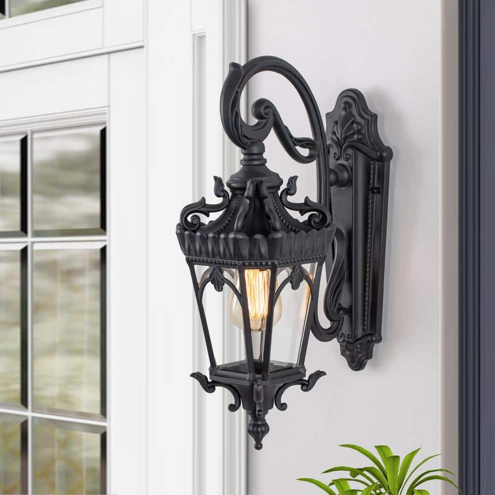 Matte Black Die-Cast Aluminum Outdoor Wall Lantern with Clear Glass