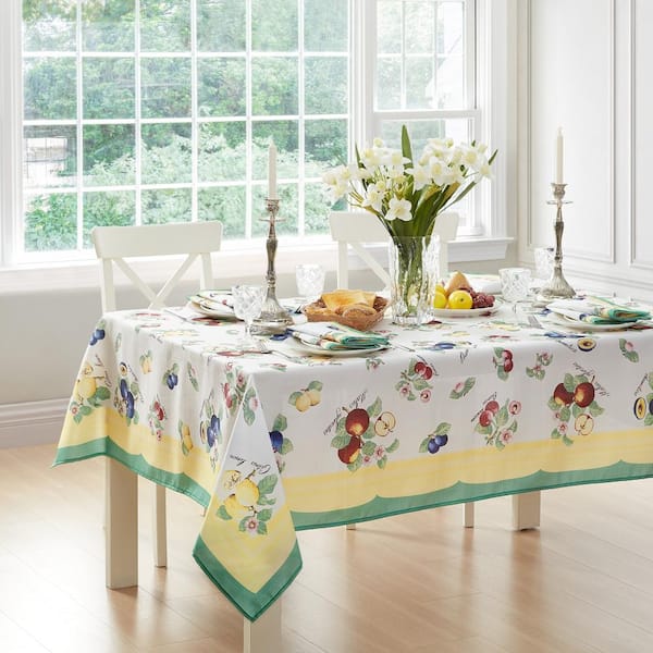 French Garden Fleurence Water Resistant Tablecloth, Multicolor - 60"W x 102"L