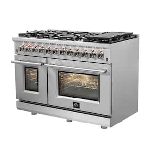Massimo 48 in. 8 Burner Freestanding Double Oven Dual Fuel Range in Stainless Steel