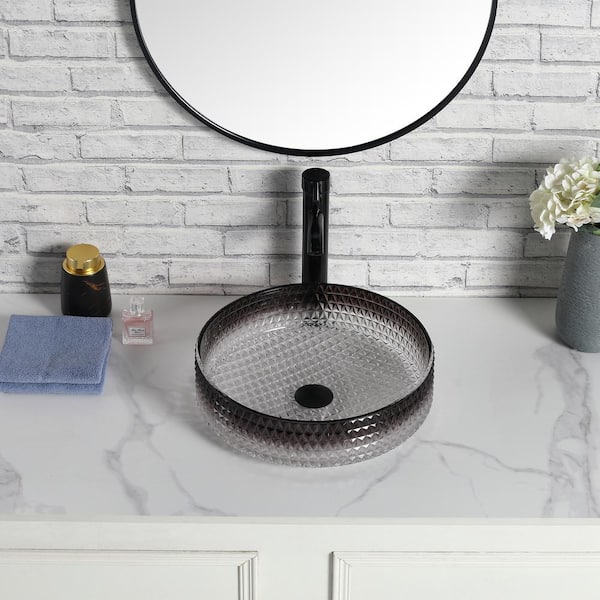Crystal Glass Round Floating Vessel Sink Diamond Shape Bathroom
