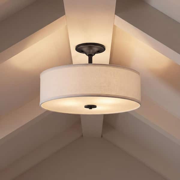 Inspire Collection 18 in. Graphite 3-Light Transitional Bedroom Ceiling Light Drum Semi-Flush Mount