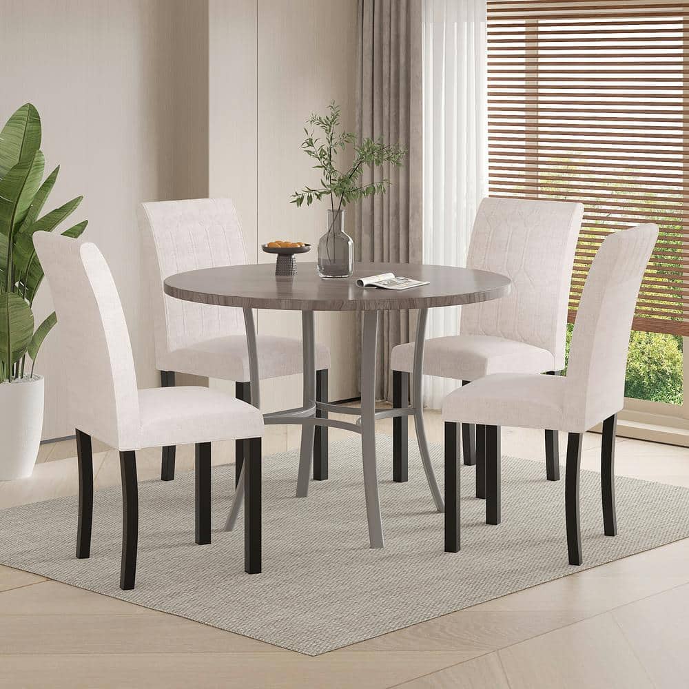 VECELO Upholstered Dining Chairs Set of 4, Modern Linen, Solid Wood ...