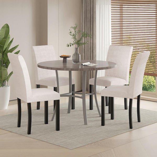 VECELO Upholstered Dining Chairs Set of 4, Modern Linen, Solid Wood Legs with Rubber Footpads, Beige Kitchen Table Chairs