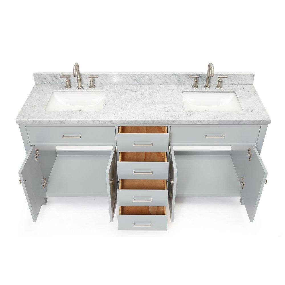 Grey Double Freestanding Vanity with White Marble Top
