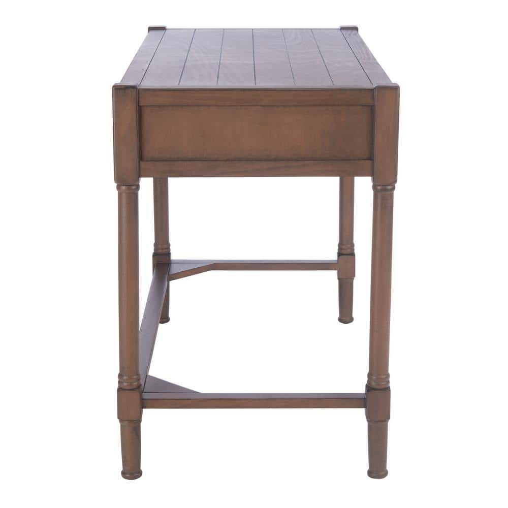 Filbert Traditional Carved Brown Wood Writing Desk with Drawers