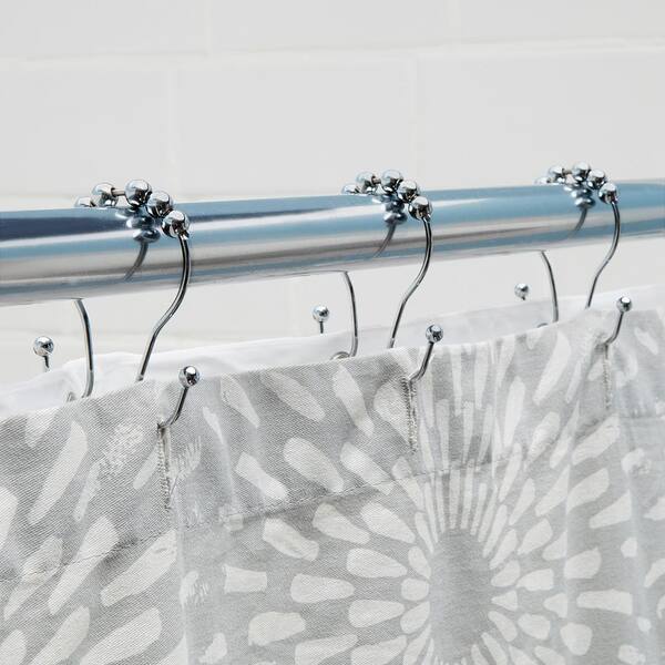 Kenney Chrome Roller Ball Double Shower, Double Shower Curtains