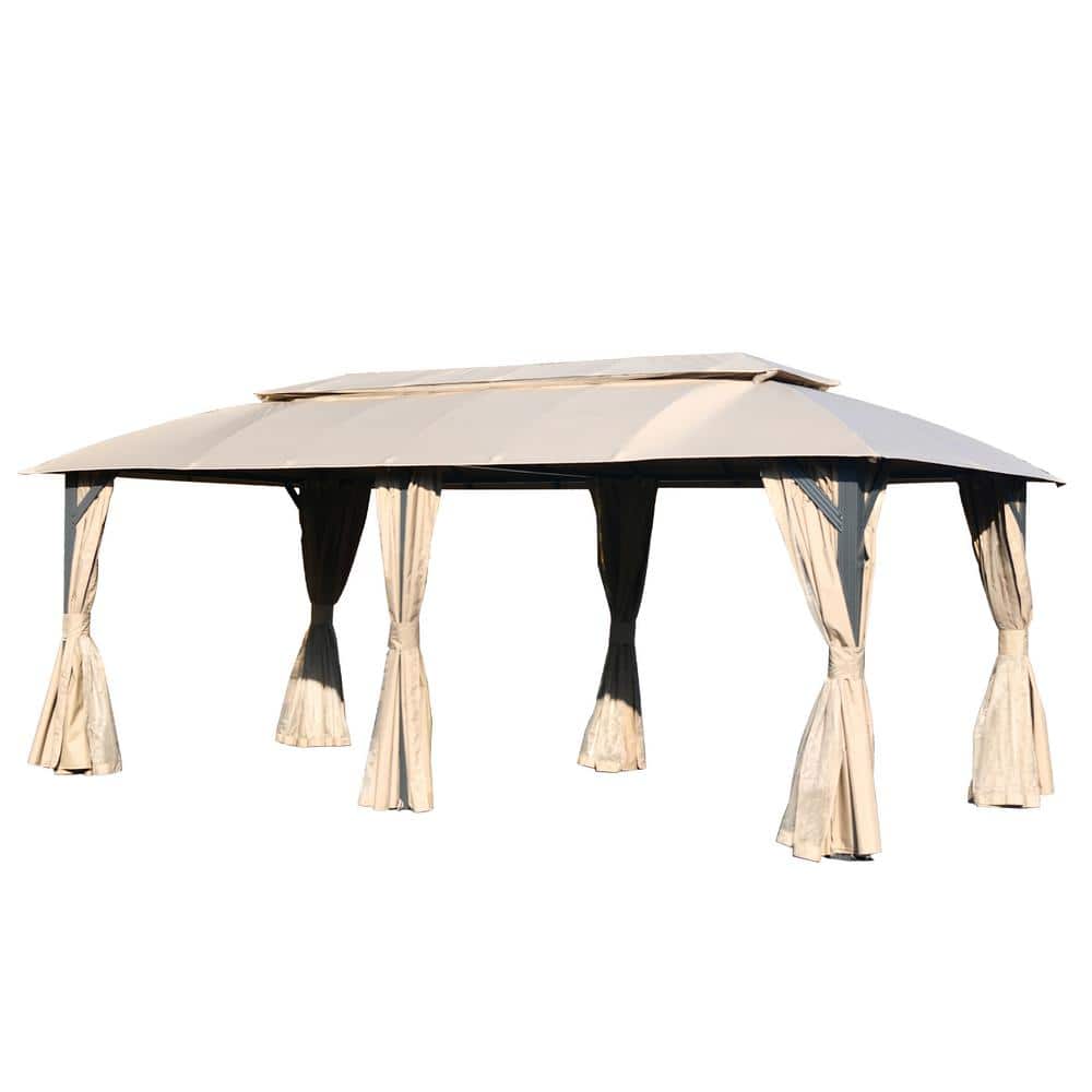 10 ft. x 20 ft. Brown Outdoor Metal Double Roof Gazebo with Privacy Curtains & Mosquito Nettings price history on PriceWatchPro