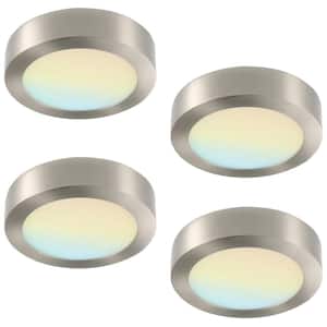 4-Pack 9 in. Round Color Brushed Nickel Selectable Integrated LED Flush Mount Downlight