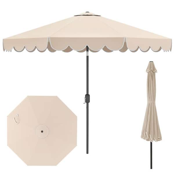 10 ft. Steel Market Push Button Tilt Patio Umbrella with Crank Tilt Adjustment in Beige