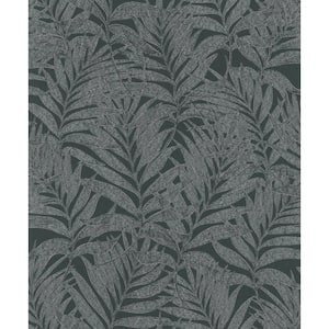 Hotel Collection Black Botanical Palm Leaf Glitter Finish Non-Pasted Non-Woven Wallpaper Roll