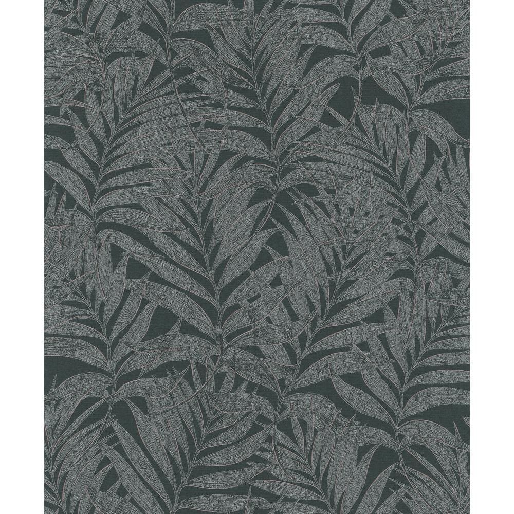 Hotel Collection Black Botanical Palm Leaf Glitter Finish Non-Pasted Non-Wo