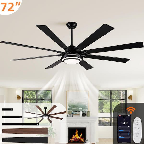 Modern Series 72 in. Indoor Matte Black Low Profile Smart Ceiling Fan with Remote Included for Bedrooms or Living Rooms
