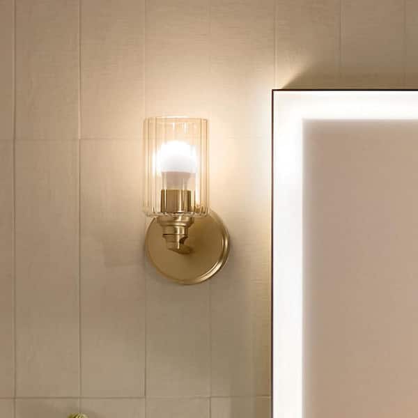 KICHLER Gioe 9.5 in. 1-Light Wall Sconce with Clear Fluted Glass in Champagne Bronze