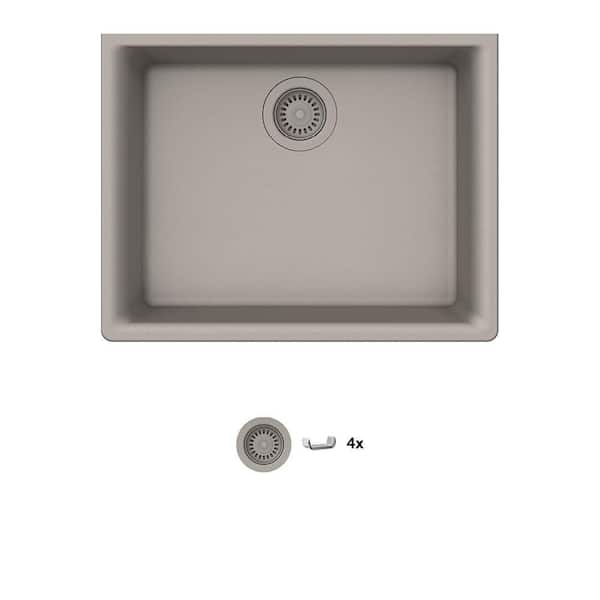 Glacier Bay Stonehaven 24 in. Undermount Single Bowl Taupe Ice Granite Composite Kitchen Sink with Taupe Strainer