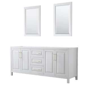 Daria 78.75 in. W x 21.5 in. D x 35 in. H Bath Vanity Cabinet without Top in White with Gold Trim and 24 in. Mirrors