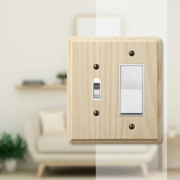 Contemporary 2 Gang 1-Toggle and 1-Rocker Wood Wall Plate - Unfinished Ash