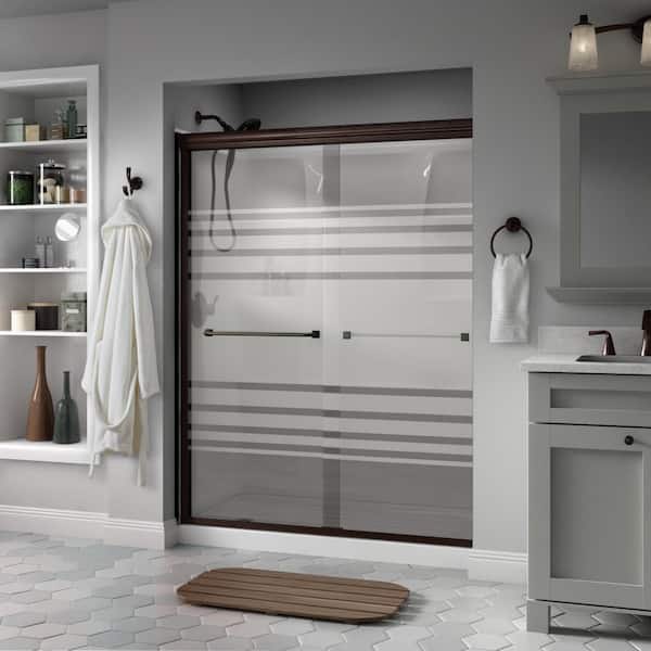 Delta Traditional 60 in. x 70 in. Semi-Frameless Sliding Shower Door in Bronze with 1/4 in. (6mm) Transition Glass