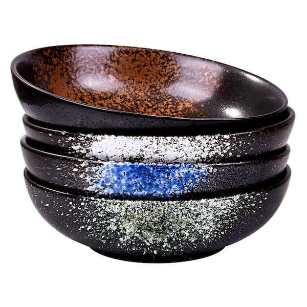 37.2 oz Ceramic Salad Bowls 8 Inch Wide and Shallow Bowl Set of 4 for Pasta Soup Cereal and Fruit