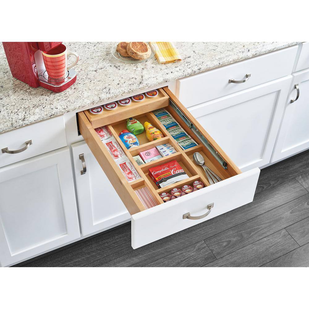 Natural Maple Wood Adjustable Two-Tier Drawer Organizer