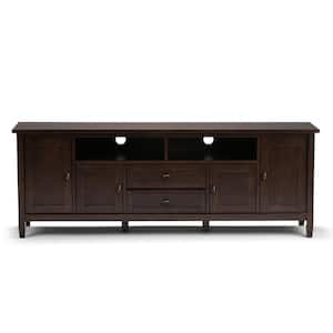 Warm Shaker Solid Wood 72 in. Wide Transitional TV Media Stand in Tobacco Brown for TVs up to 80 in.