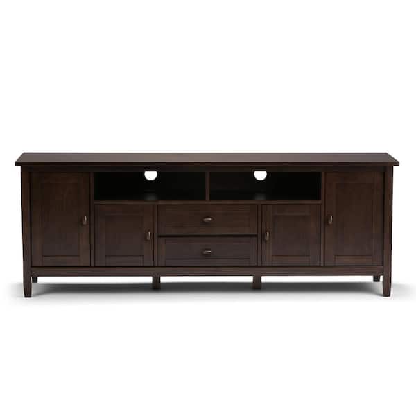 Warm Shaker Solid Wood 72 in. Wide Transitional TV Media Stand in Tobacco Brown for TVs up to 80 in.