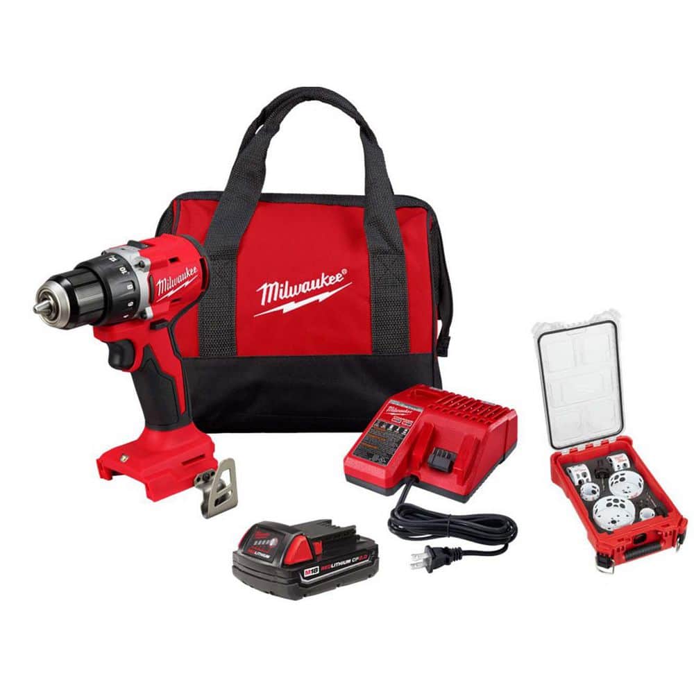 M18 18-Volt Lithium Ion Brushless Cordless 1/2 in. Compact Drill/Driver Combo Kit with Hole Dozer 10-Pc Set w/ PACKOUT price history on PriceWatchPro