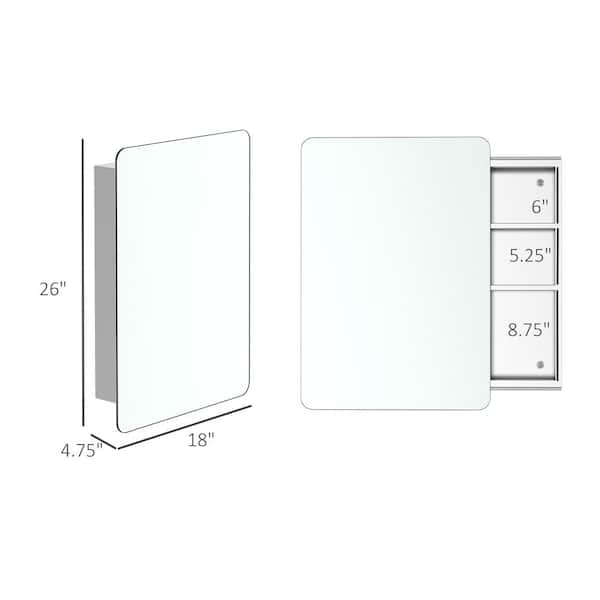kleankin 18 in. W x 26 in. H Bathroom Silver Recessed/Surface Mount Medicine Cabinet with Mirror, Storage Shelf, Stainless Steel