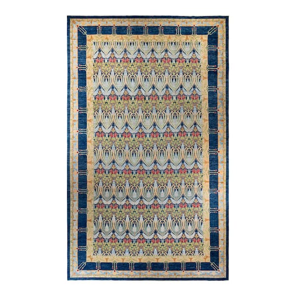 Arts and Crafts Handmade Blue 11 ft. 6 in. x 18 ft. 6 in. Indoor Area Rug