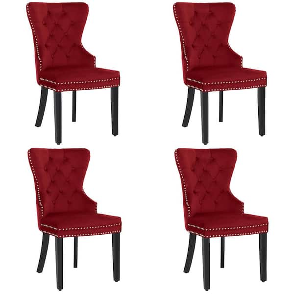 WESTINFURNITURE Brooklyn Red Tufted Velvet Dining Side Chair (Set of 4)