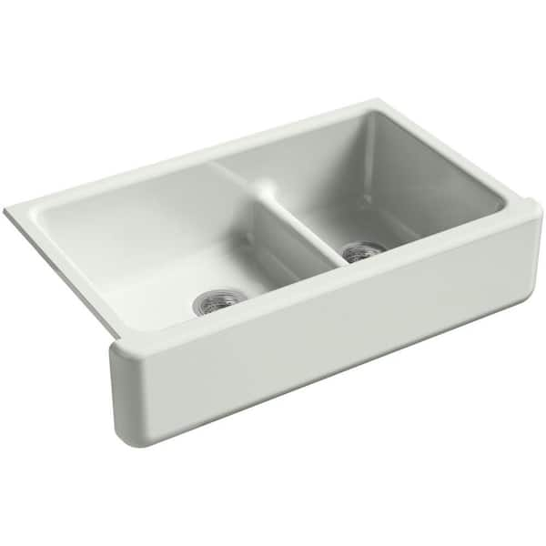 KOHLER Whitehaven Smart Divide Farmhouse Apron-Front Cast Iron 36 in. Double Basin Kitchen Sink in Sea Salt