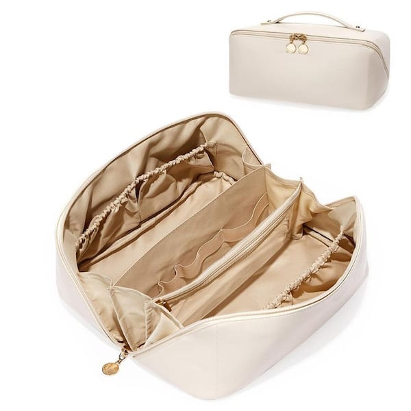 Numhew Travel Makeup Bag in AF-Beige, Large Capacity Cosmetic Bag for Women, Waterproof, Flat Open Portable Toiletry Bag Numhew Travel Makeup Bag in AF-Beige, Large Capacity Cosmetic Bag for Women, Waterproof, Flat Open Portable Toiletry Bag