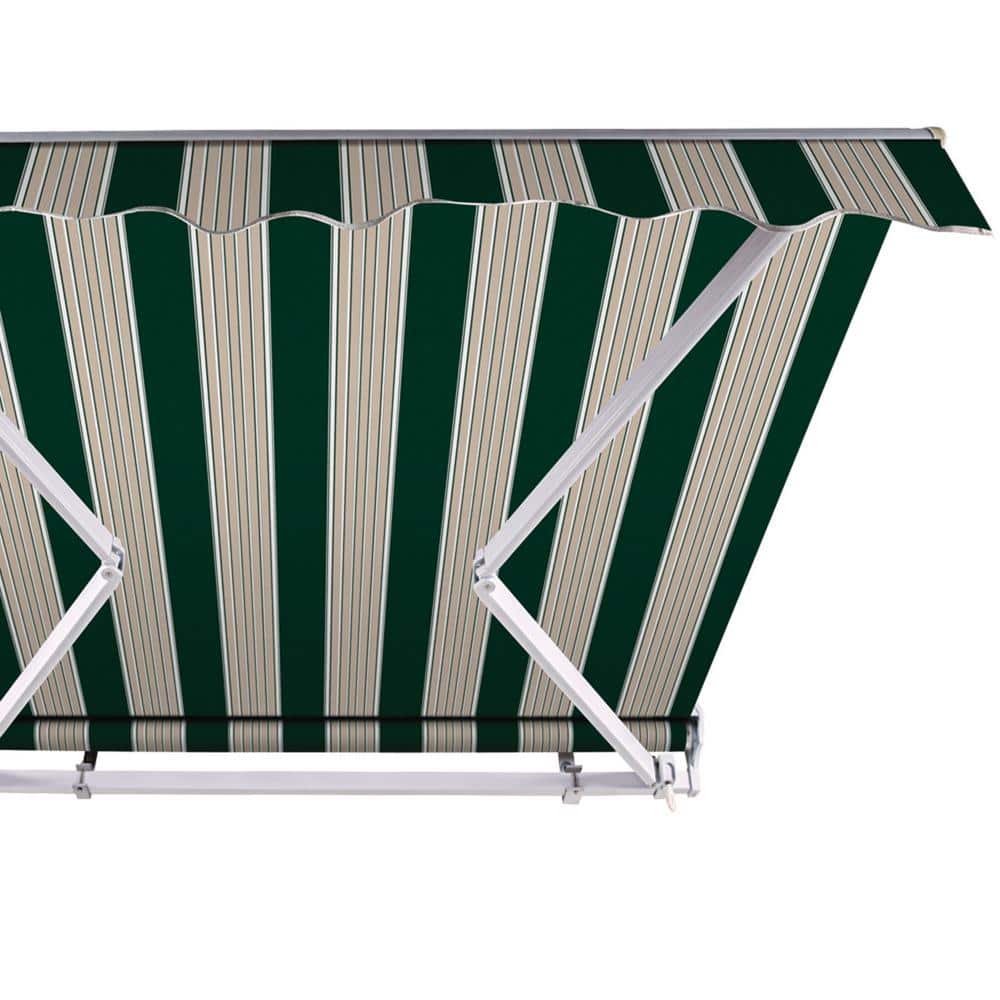 Garden Green and Sand Beige Striped Retractable Electric Awning