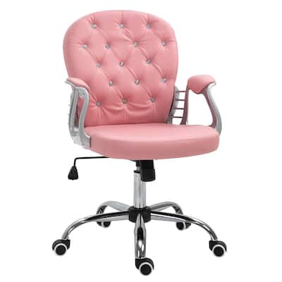 23.5" x 23.75" x 41.25" Pink Polyester Middle-Back Tufted Height-Adjustable Executive Chair with Arms