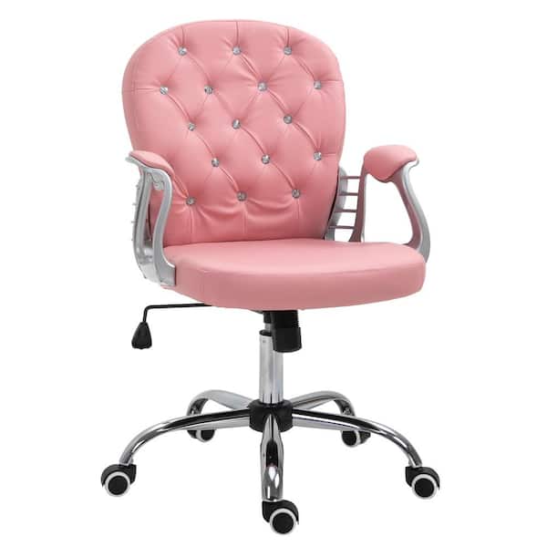 Vinsetto 23.5" x 23.75" x 41.25" Pink Polyester Middle-Back Tufted Height-Adjustable Executive Chair with Arms